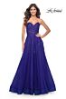 La Femme 32304 Ruched Top High Slit Lace-Up Dress