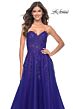 La Femme 32304 Ruched Top High Slit Lace-Up Dress