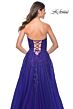La Femme 32304 Ruched Top High Slit Lace-Up Dress