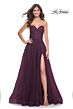 La Femme 32304 Ruched Top High Slit Lace-Up Dress