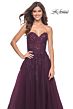 La Femme 32304 Ruched Top High Slit Lace-Up Dress