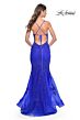 La Femme 32305 Floral Appliques Plunging Neck Lace-Up Dress