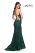 La Femme 32305 Floral Appliques Plunging Neck Lace-Up Dress