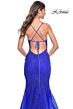 La Femme 32305 Floral Appliques Plunging Neck Lace-Up Dress