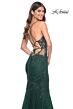 La Femme 32305 Floral Appliques Plunging Neck Lace-Up Dress