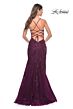 La Femme 32307 Cutaway Slit Embroidered Lace-Up Dress