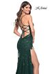 La Femme 32307 Cutaway Slit Embroidered Lace-Up Dress