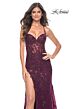 La Femme 32307 Cutaway Slit Embroidered Lace-Up Dress