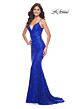 La Femme 32309 Illusion Sides Lace-Up Back V-Neck Dress