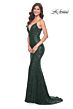 La Femme 32309 Illusion Sides Lace-Up Back V-Neck Dress
