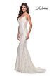 La Femme 32309 Illusion Sides Lace-Up Back V-Neck Dress