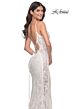 La Femme 32309 Illusion Sides Lace-Up Back V-Neck Dress