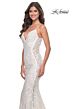La Femme 32309 Illusion Sides Lace-Up Back V-Neck Dress