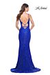 La Femme 32309 Illusion Sides Lace-Up Back V-Neck Dress