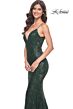 La Femme 32309 Illusion Sides Lace-Up Back V-Neck Dress