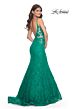 La Femme 32315 Illusion Sides Plunging Neck Lace Dress