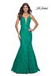 La Femme 32315 Illusion Sides Plunging Neck Lace Dress