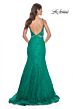 La Femme 32315 Illusion Sides Plunging Neck Lace Dress