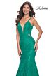 La Femme 32315 Illusion Sides Plunging Neck Lace Dress