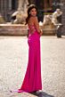 La Femme 32321 Lace Corset Slit Skirt Dress