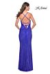 La Femme 32327 Cowl Neckline Embellished Lace-Up Dress