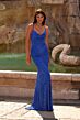 La Femme 32327 Cowl Neckline Embellished Lace-Up Dress