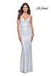 La Femme 32327 Cowl Neckline Embellished Lace-Up Dress