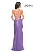 La Femme 32330 High Slit Lace-Up Sequin Dress