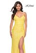 La Femme 32330 High Slit Lace-Up Sequin Dress