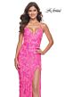 La Femme 32332 Lace-Up Back Floral Sequin Dress