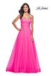 La Femme 32341 High Slit Ruched Corset Strapless Dress