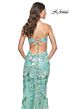 La Femme 32344 Floral Embroidery High Slit Lace-Up Dress