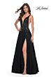 La Femme 32345 Sheer Sides High Slit Plunging Neck Dress