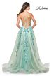 La Femme 32347 Floral Embroidery High Slit Lace-Up Dress