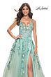 La Femme 32347 Floral Embroidery High Slit Lace-Up Dress
