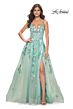 La Femme 32347 Floral Embroidery High Slit Lace-Up Dress