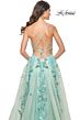 La Femme 32347 Floral Embroidery High Slit Lace-Up Dress