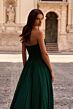 La Femme 32382 Ruched Top Metallic Strapless Dress