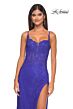 La Femme 32409 Floral Corset High Slit Sparkly Dress