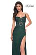 La Femme 32409 Floral Corset High Slit Sparkly Dress