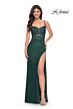 La Femme 32409 Floral Corset High Slit Sparkly Dress
