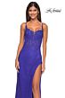 La Femme 32409 Floral Corset High Slit Sparkly Dress