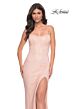 La Femme 32416 Lace-Up Back High Slit Sparkly Dress