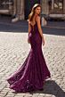 La Femme 32420 Square Neckline Lace-Up Back Mermaid Dress