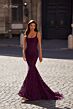 La Femme 32420 Square Neckline Lace-Up Back Mermaid Dress