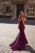 La Femme 32420 Square Neckline Lace-Up Back Mermaid Dress
