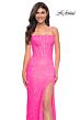 La Femme 32423 Corset Top High Slit Beaded Lace Dress