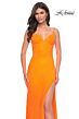 La Femme 32427 Illusion Back High Slit Glitter Corset Dress