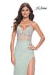 La Femme 32435 Sheer Corset Tie Back Embellished Dress