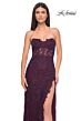 La Femme 32437 Scalloped Slit Strapless Lace-Up Dress